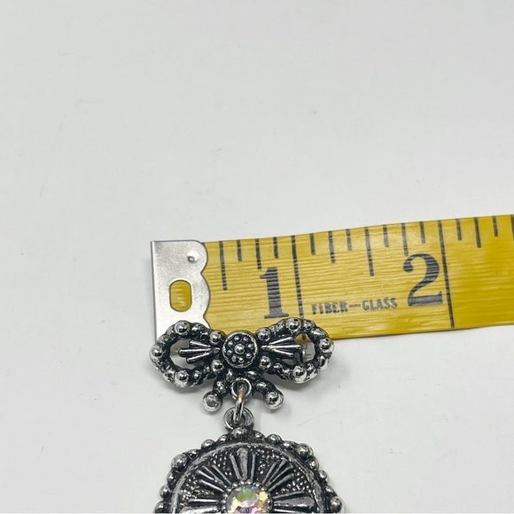 VIntage Bow Dangle Rhinestone Aurora Iridescent  Medallion Brooch - Picture 7 of 8